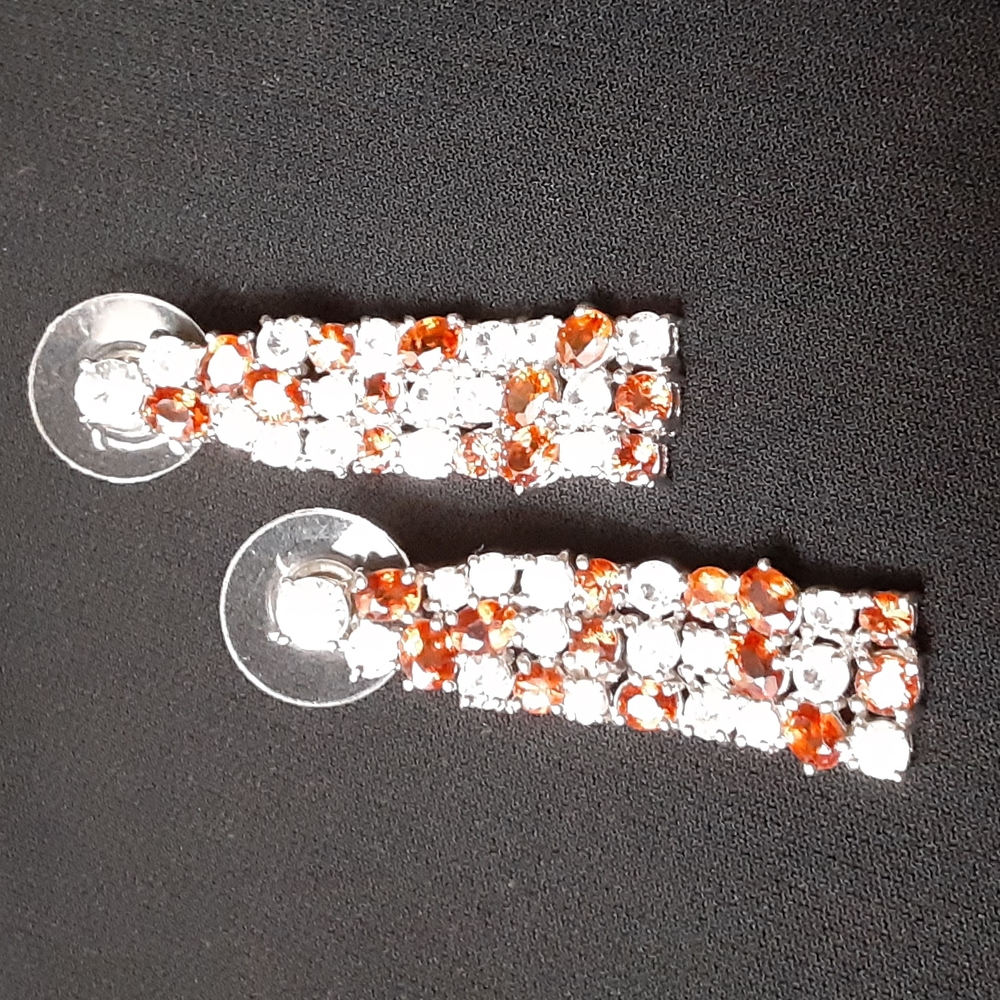 925 Genuine Deep Rich  Orange Sapphire and White Zircons. Unique.